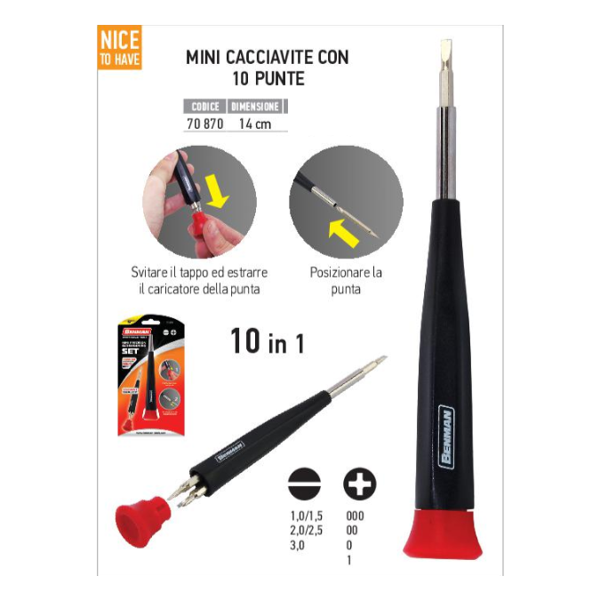 Mini Cacciavite Portainserti +10 Inserti nel serbatoio
